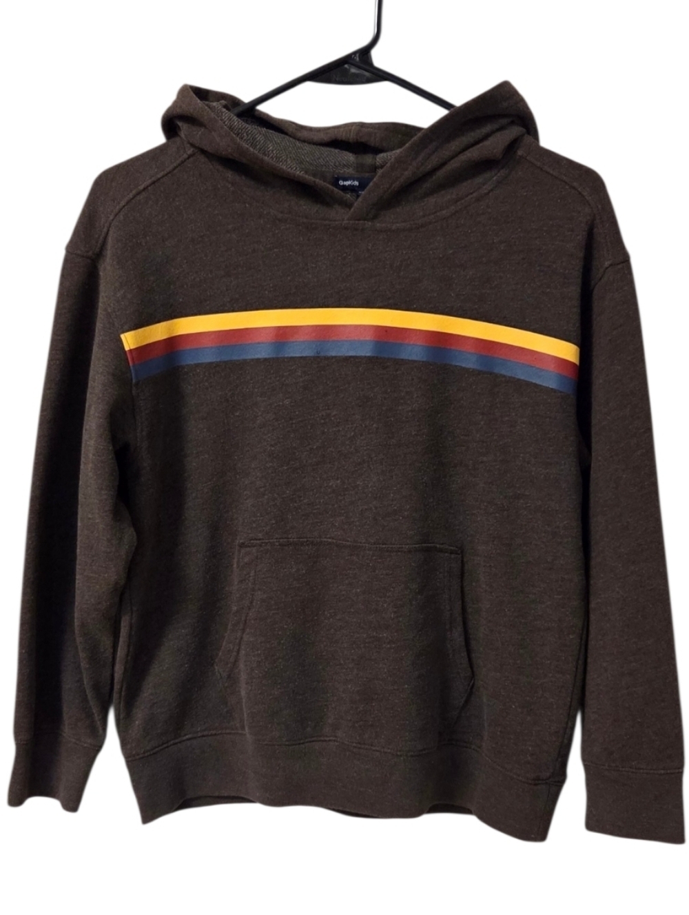 GapKids Brown Striped Pullover Hoodie Boys Medium 8 Retro Chest Stripe
